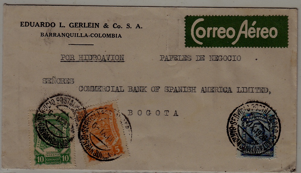 Colombia airmail cover Scadta 6.9.26 signed Spalink