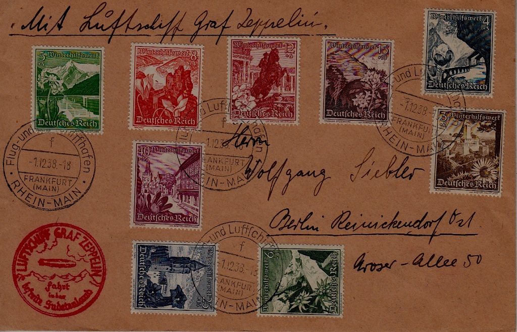 Germany Zeppelin cover Sudetenland flight 1.12.38