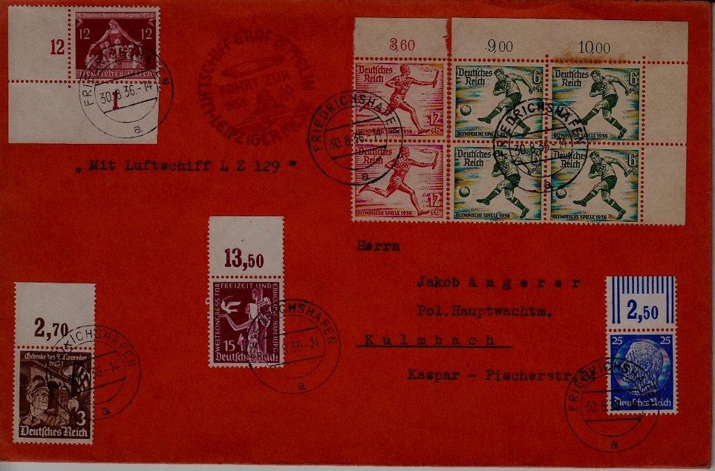 Germany Zeppelin cover Leipzig flight 30.8.36 Friedrichshafen