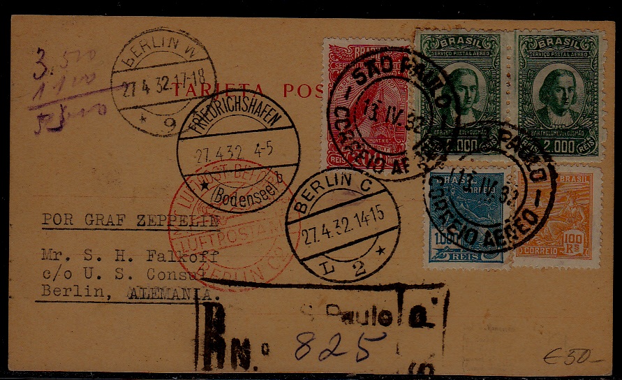 Brazil/Germany Zeppelin card 13.4.32 Sao