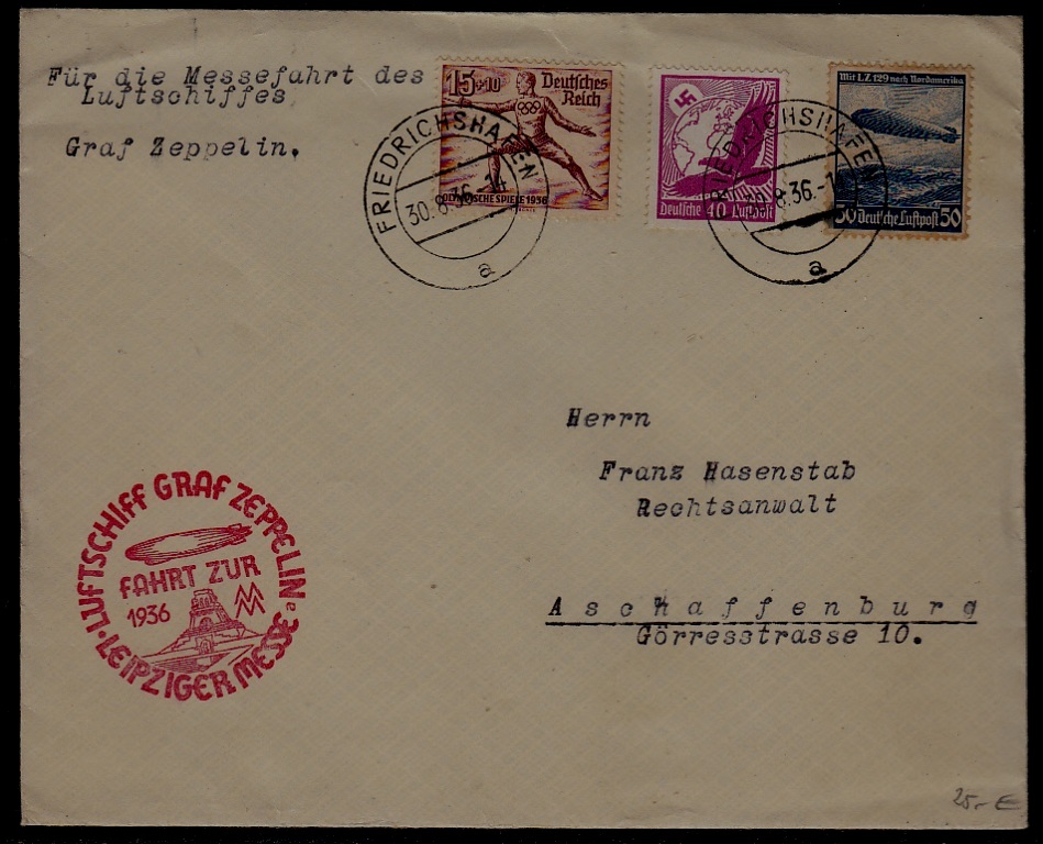 Germany Zeppelin cover Leipzig flight 30.8.36 Friedrichshafen