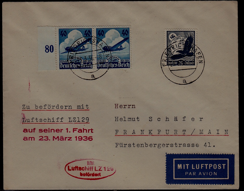 Germany Zeppelin cover LZ 129 23.3.36 Friedrichshafen