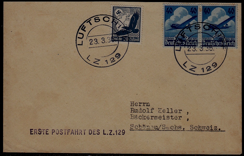 Germany Zeppelin cover  LZ 129 29.3.36 boardpost