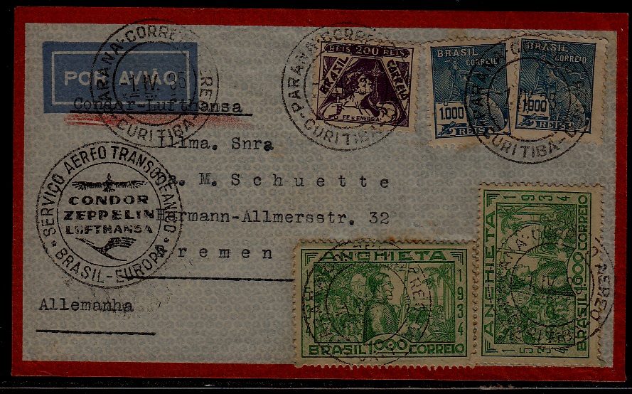 Brazil Zeppelin cover 1.4.35 Curitiba