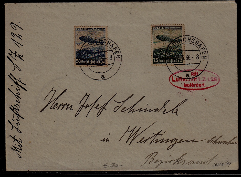 Germany Zeppelin cover LZ 129 23.3.36 Friedrichshafen