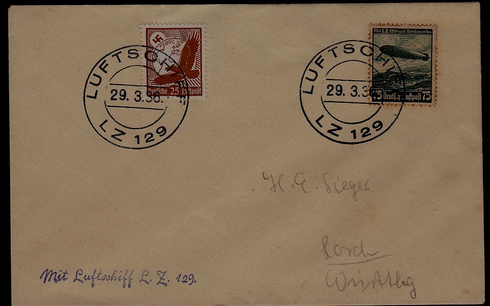 Germany Zeppelin cover LZ 129 29.3.36 boardpost