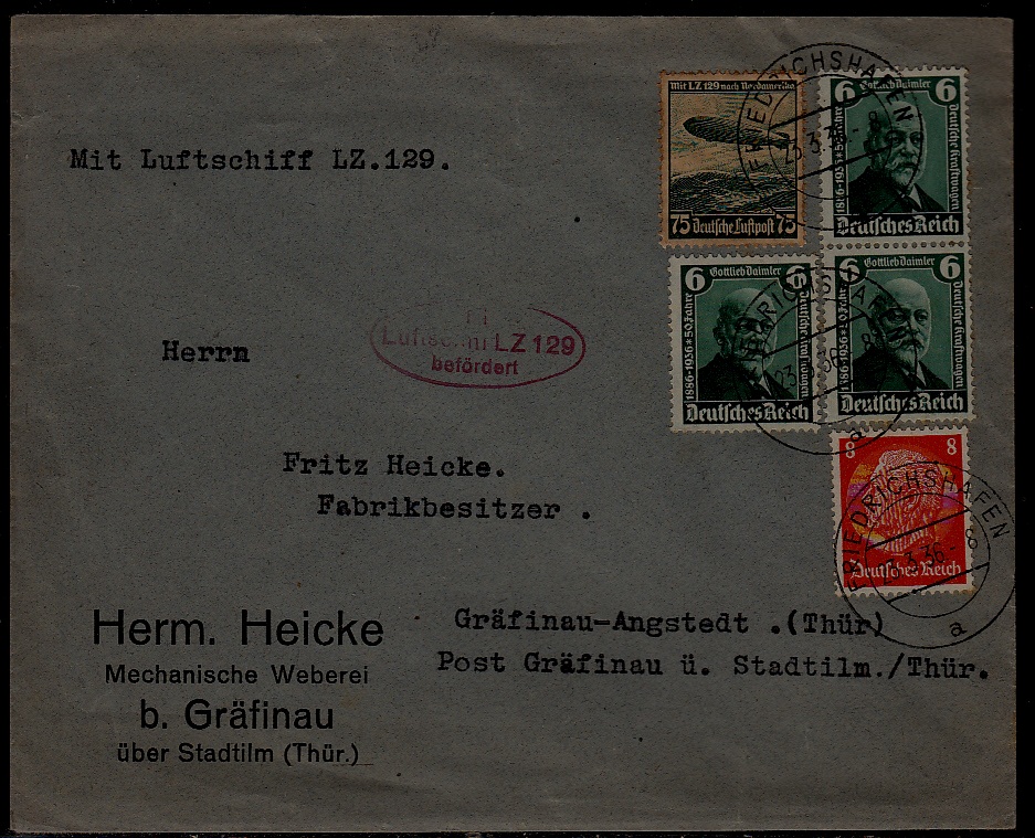 Germany Zeppelin cover LZ 129 23.3.36 Friedrichshafen