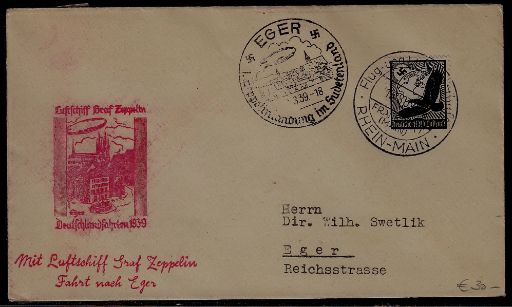 Germany Zeppelin cover 13.8.39 Eger