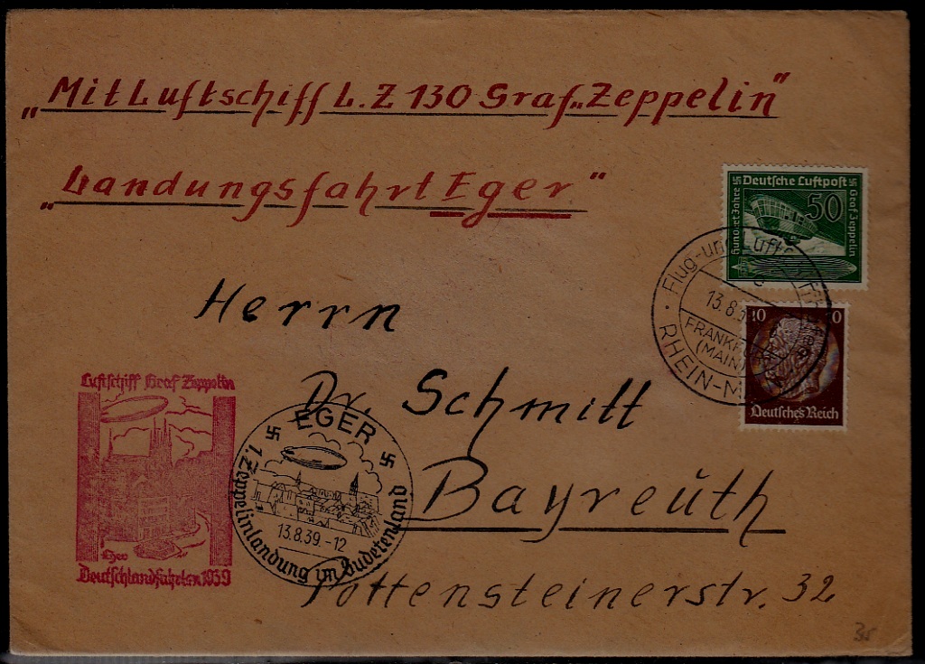 Germany Zeppelin cover 13.8.39 Eger