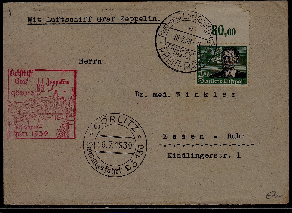 Germany Zeppelin cover 16.7.39 Gorlitz