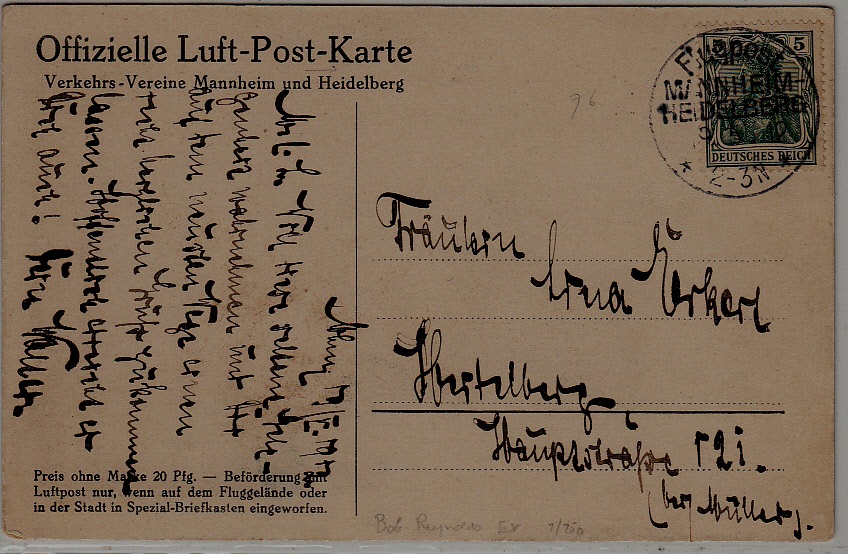 Germany airmail card 19.5.12 Mannheim-Heidelberg