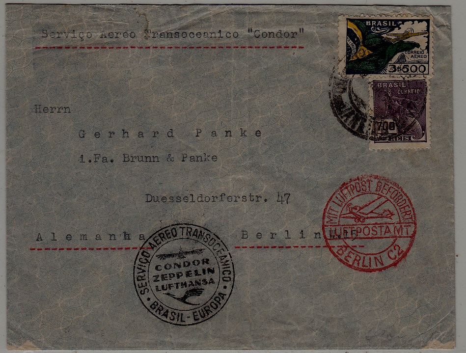 Brazil/Germany Zeppelin cover folded 9.4.34