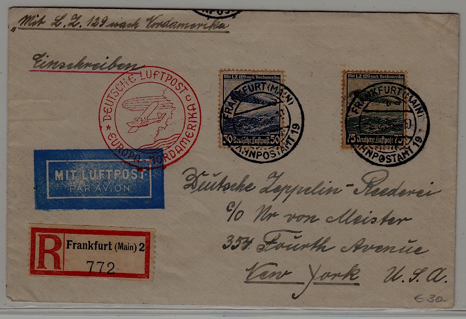 Germany/USA Zeppelin cover 2.5.36 Frankfurt