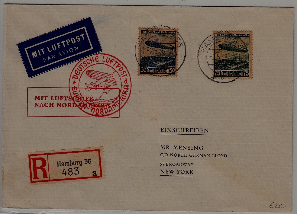 Germany/USA Zeppelin cover 2.5.36 Hamburg