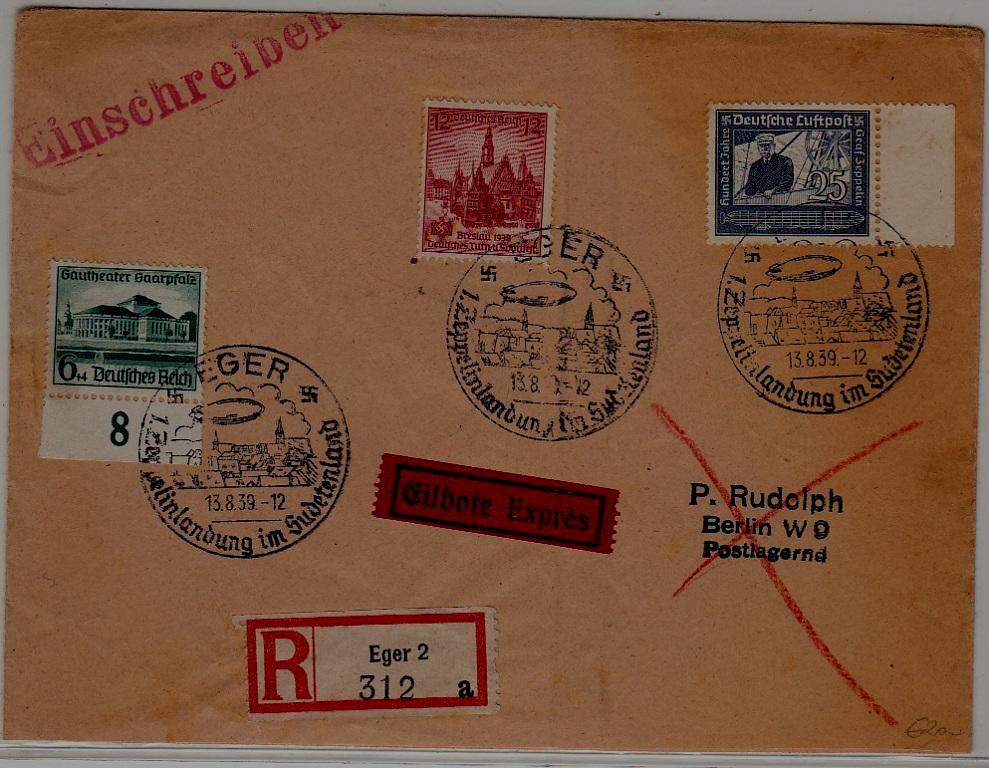 Germany Zeppelin cover 13.8.39 Eger
