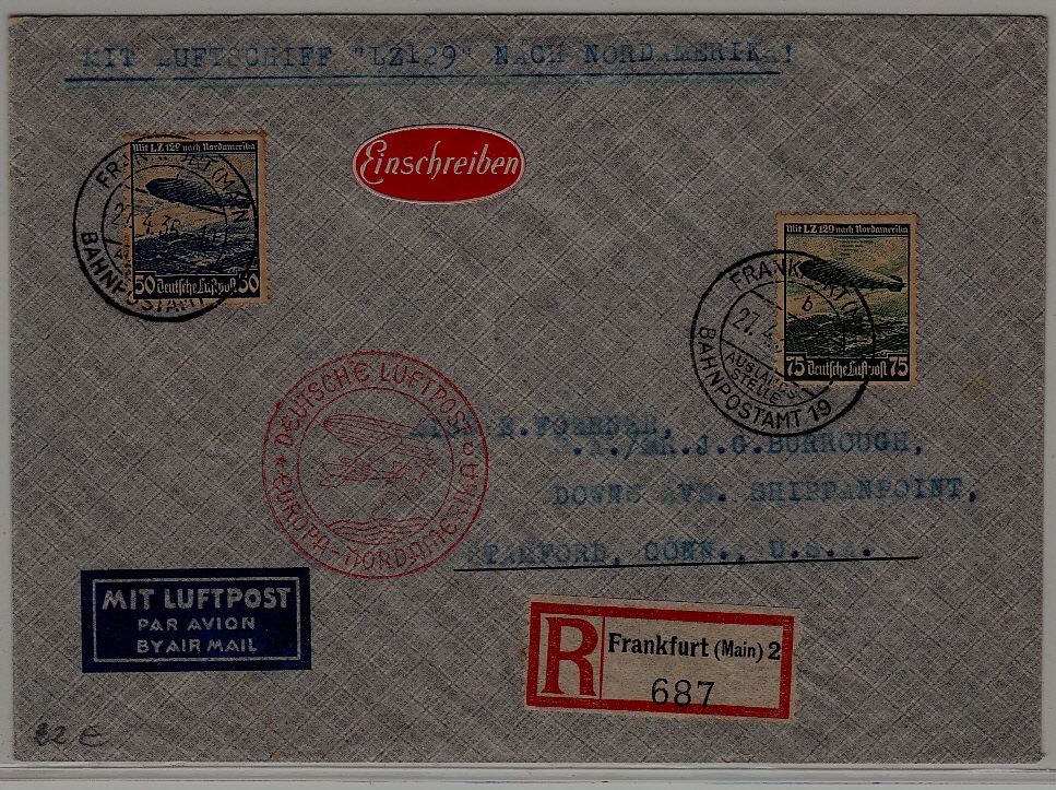 Germany/USA Zeppelin cover 27.4.36 Frankfurt
