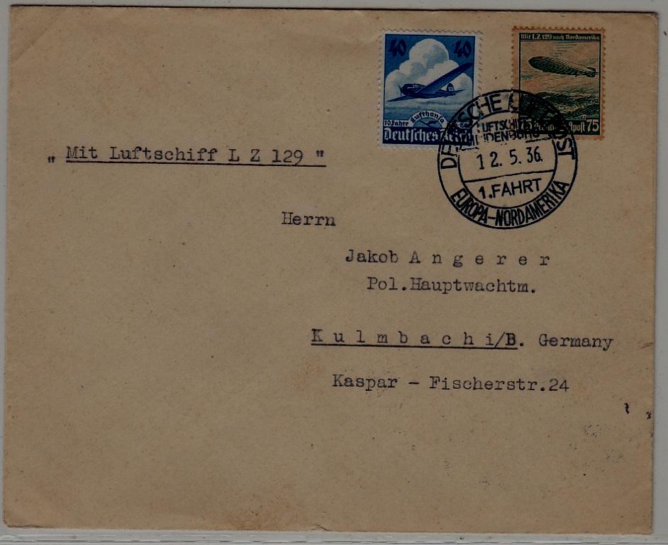 Germany Zeppelin cover 1.NAF 12.5.36