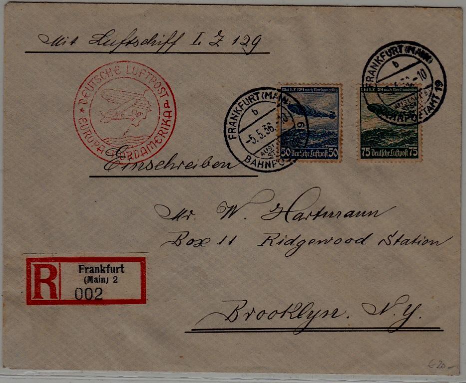 Germany/USA Zeppelin cover 5.5.36 Frankfurt