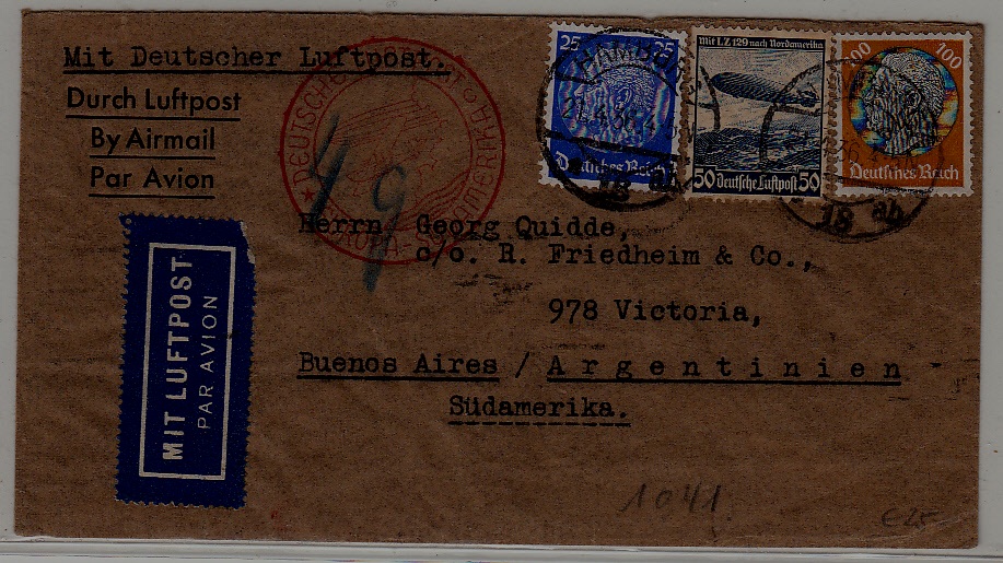 Germany/Argentina Zeppelin cover 21.4.36 Hamburg
