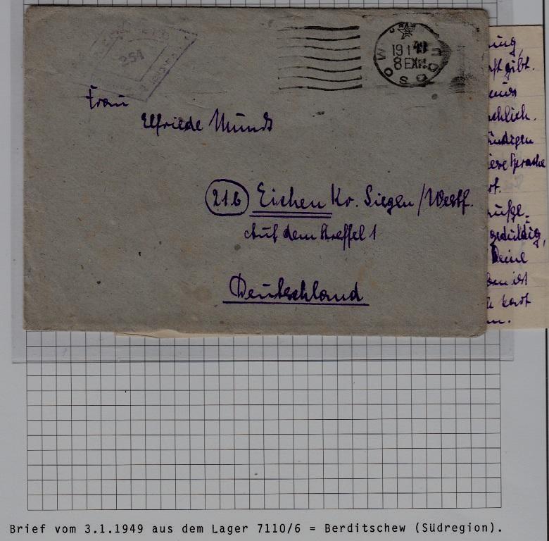 Russia/Germany POW cover camp Berditchev 3.1.49