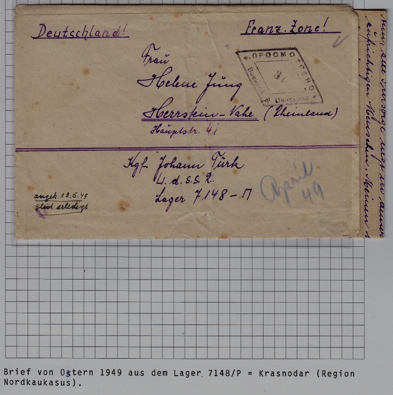 Russia/Germany POW cover camp Krasnodar 1949
