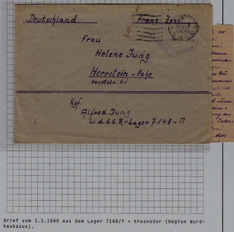 Russia/Germany POW card camp Tuapse 3.3.49