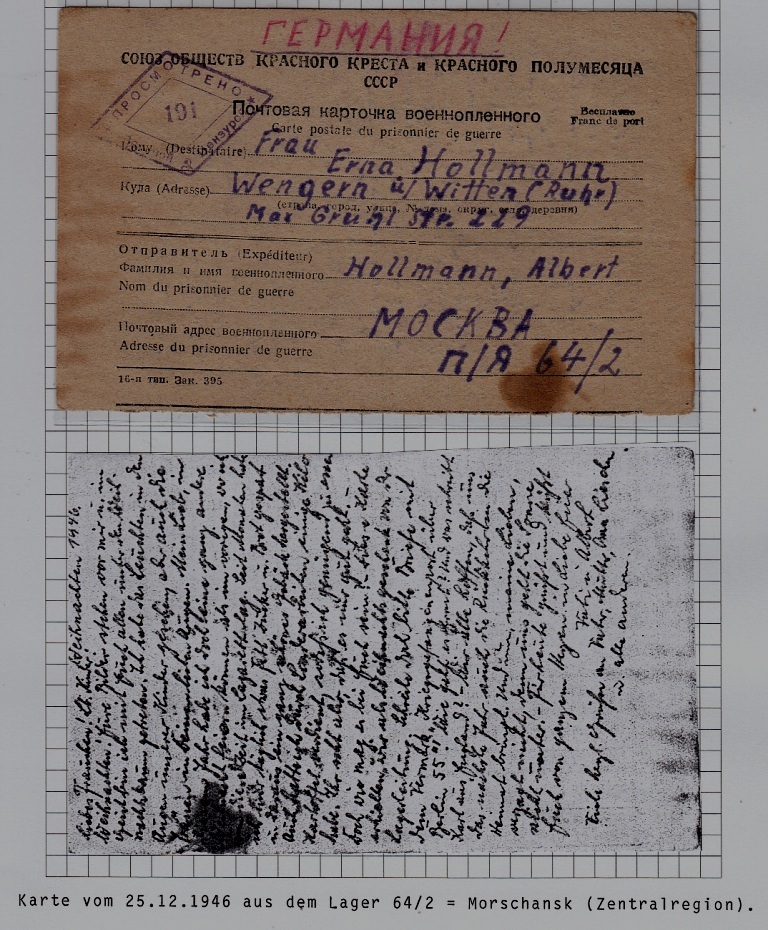 Russia/Germany POW card camp Morsansk 25.12.46