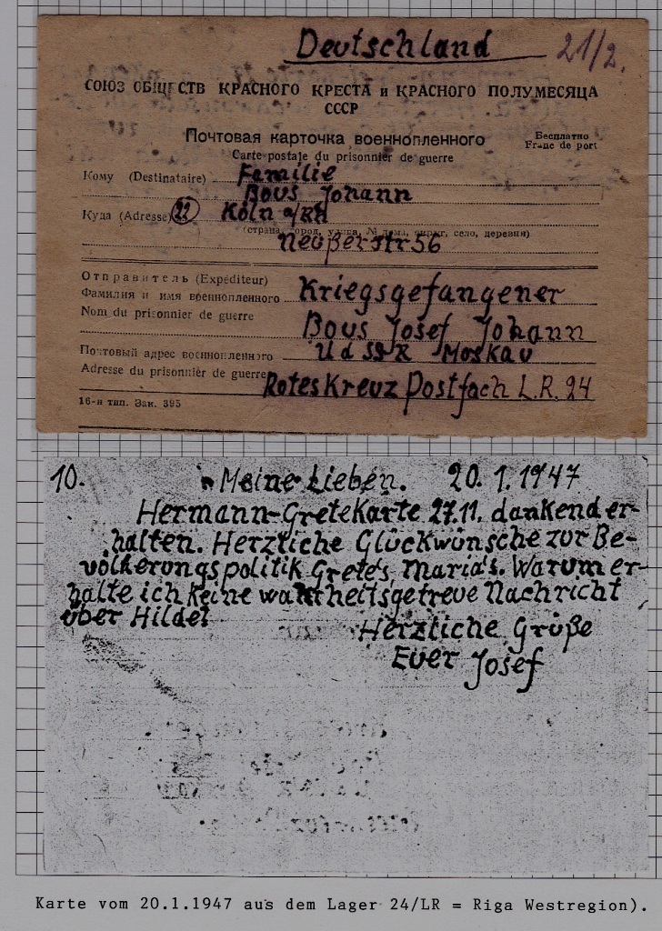 Russia/Germany POW card camp Riga 20.1.47