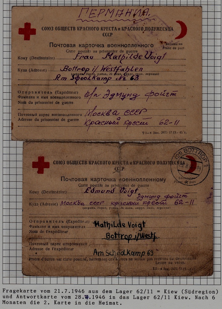 Russia/Germany POW cards camp Kiew 21.7.46