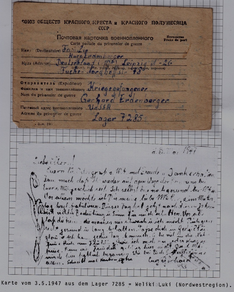Russia/Germany POW mail card camp Velikije Luki 3.5.47