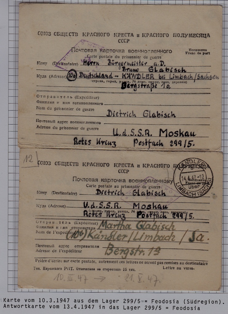 Russia/Germany POW card camp Feodosia 10.3.47