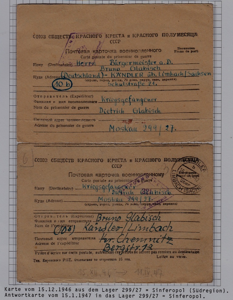 Russia/Germany POW card camp Simferopol 15.12.46