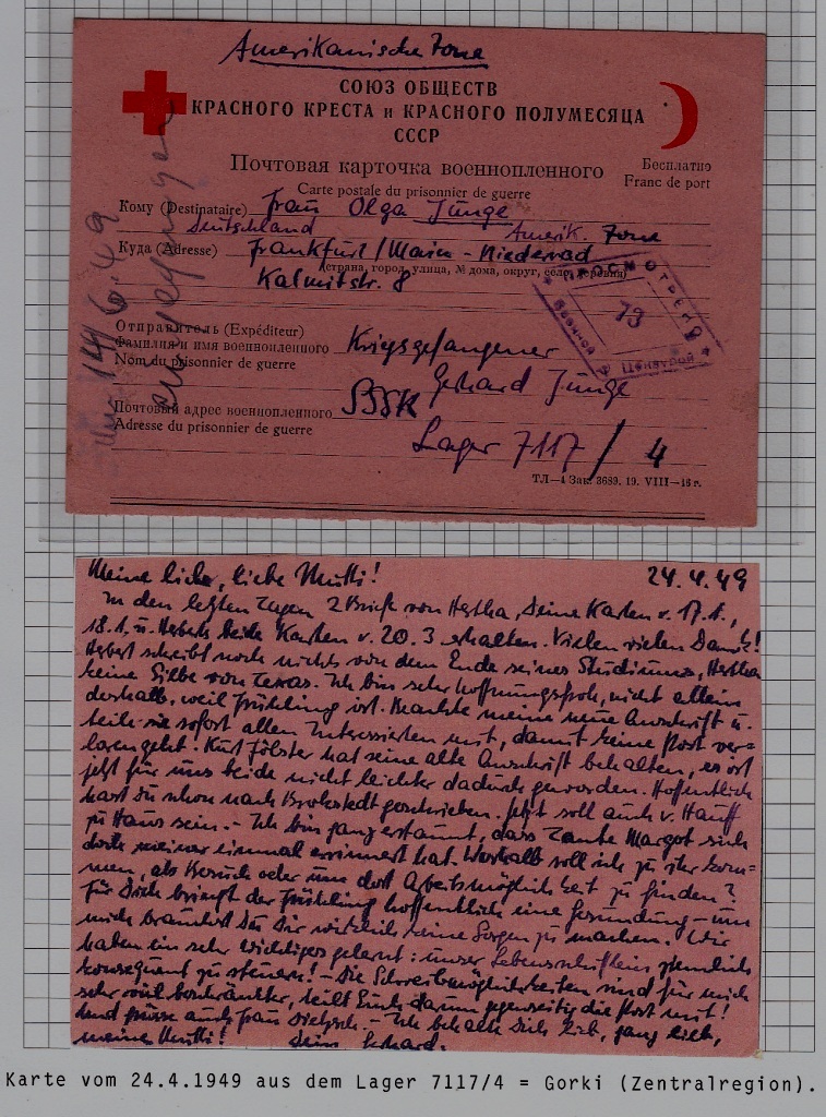 Russia/Germany POW mail card camp Gorkij 24.4.49
