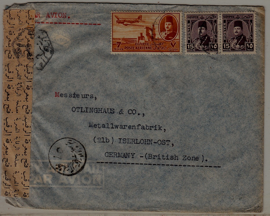 Egypt censored airmail cover 1949