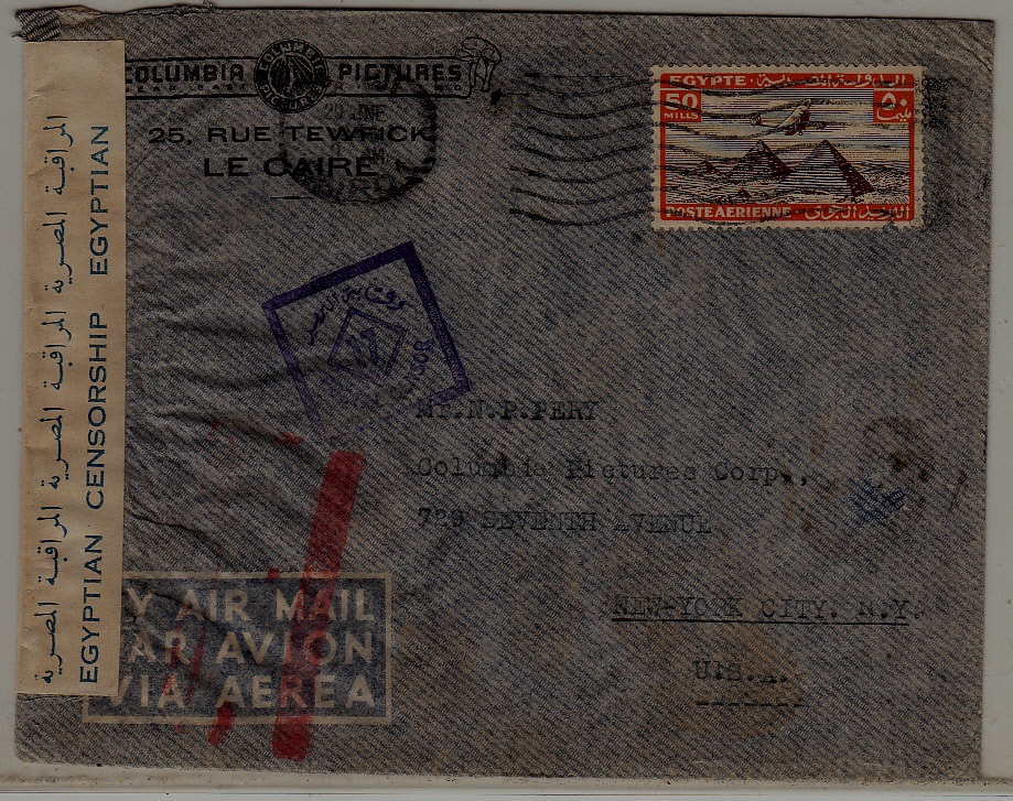 Egypt censored airmail cover 29.6.36