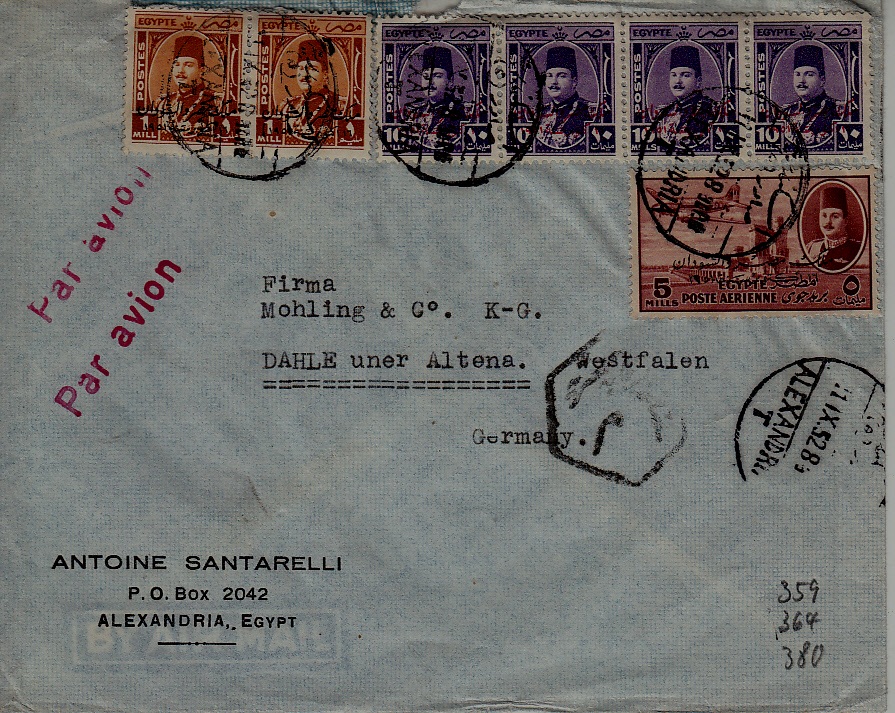 Egypt airmail cover 11.9.52