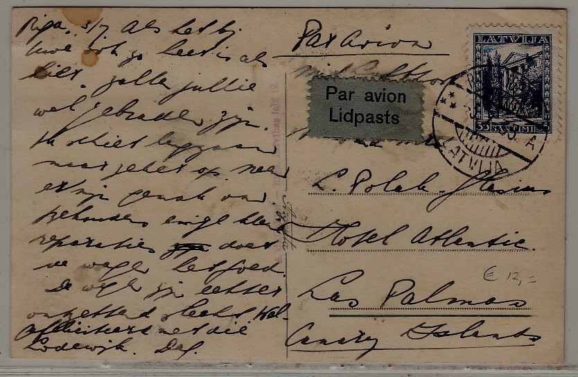 Latvia airmail card 3.7.35 Riga Lidpasts