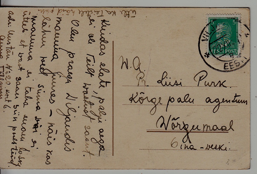 Estonia used card 22.12.34 Viljandi