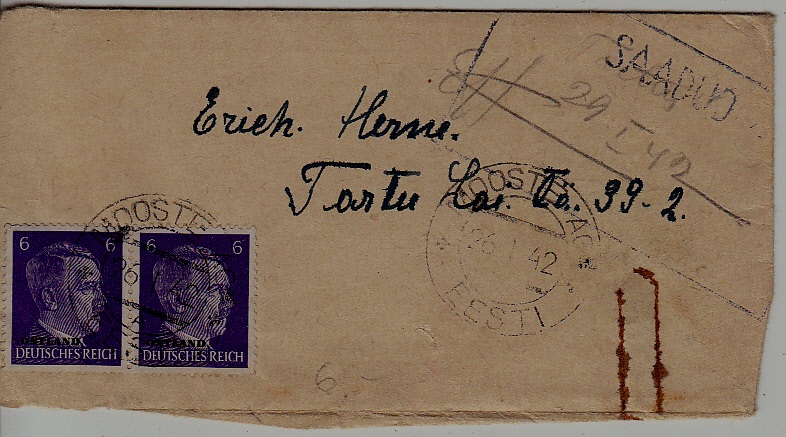 Estonia used cover 26.1.42 Mooste,faults