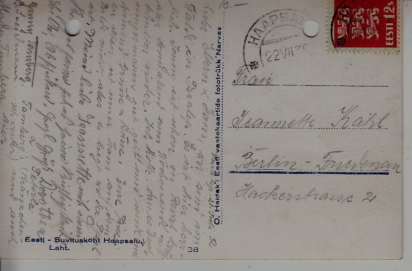 Estonia used card 22.8.32 Haapsalu