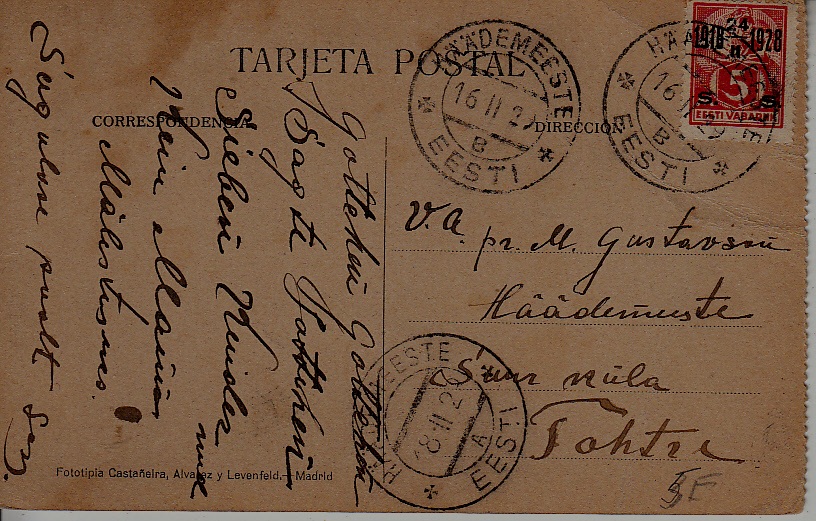 Estonia used card 16.2.29 Haademeeste