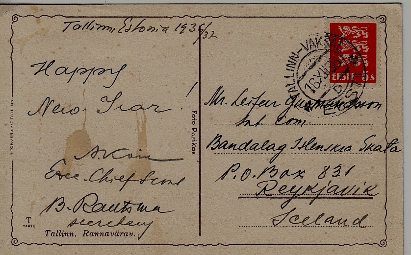 Estonia used card 16.12.36 Tallinn