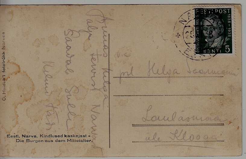 Estonia used card 25.6.38 Narva