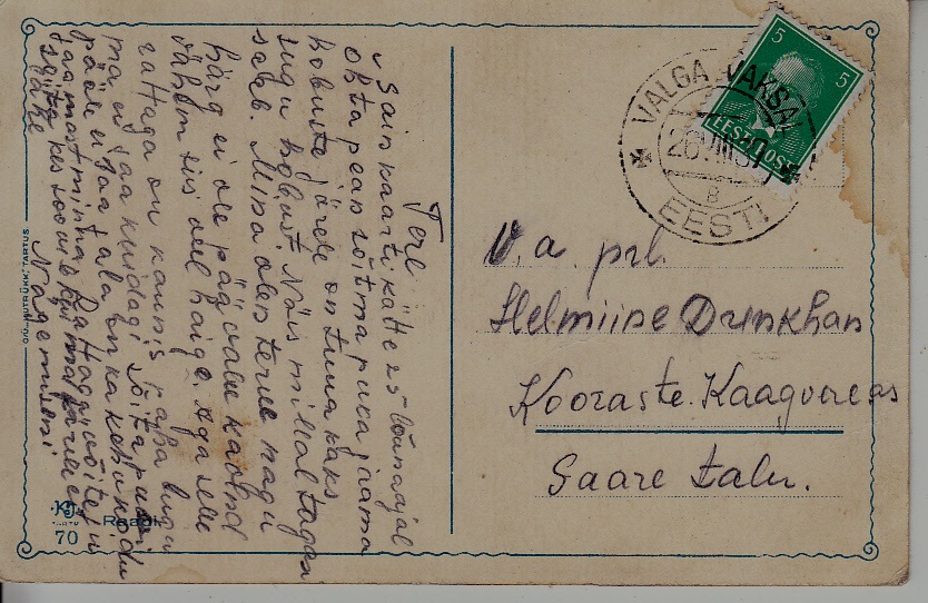 Estonia used card 26.8.37 Valga
