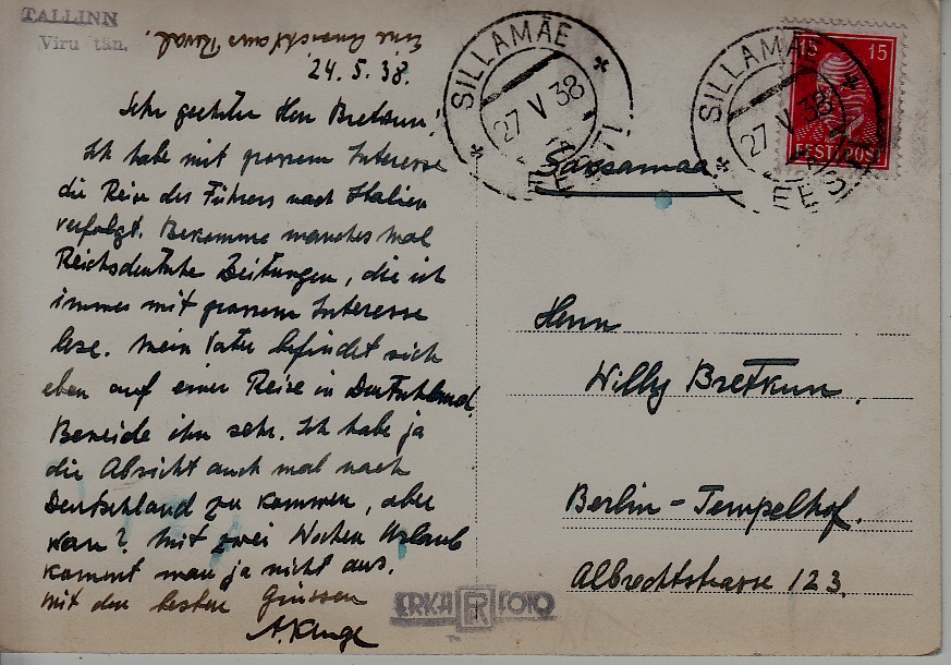 Estonia used card 27.5.38 Sillamae