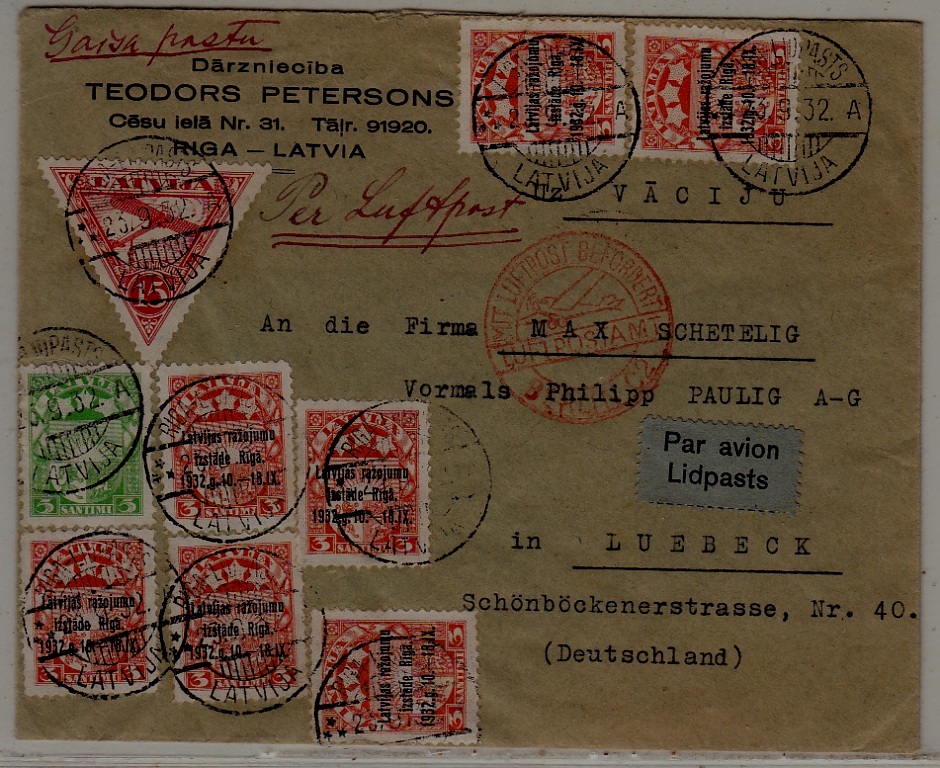 Latvia airmail cover 3.9.32 Riga Lidpasts