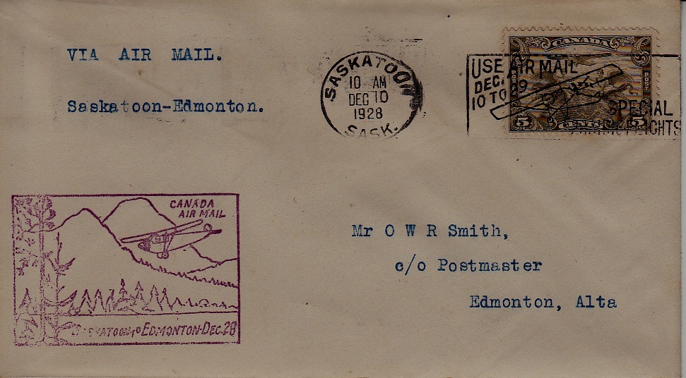 Canada airmail cover 10.12.28 Saskatoon-Edmonton