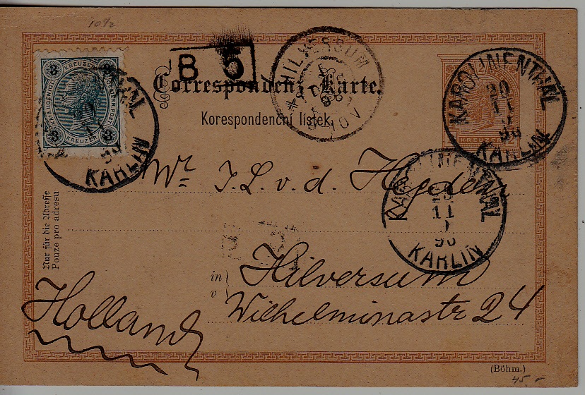 Czechoslovakia used card 28.11.96 Karolinenthal
