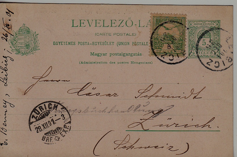 Hungary/Switzerland used card 26.12.01 Leibicz