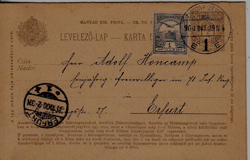 Hungary used dbl card 29.10.00 Zimony